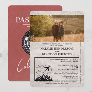 Convites Casamento de Passaporte do Colorado Light Burgundy