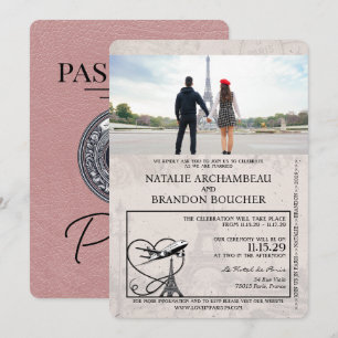 Convites Casamento de Passaporte Dusty Rosa Paris