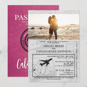 Convites Casamento de Passaporte Magenta California