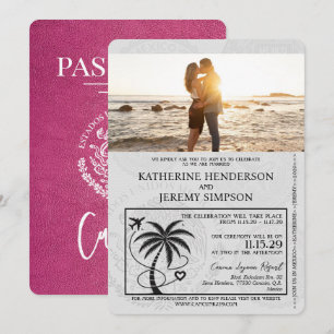 Convites Casamento de Passaporte Magenta Rosa Cancun