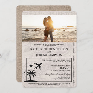 Convites Casamento de Passaporte Porto Rico Beige