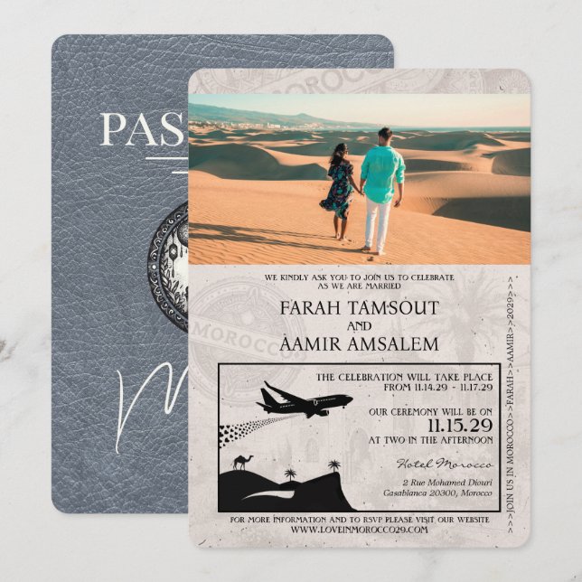 Convites Casamento de Passaporte Silver Marrocos (Frente/Verso)