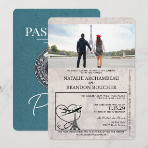 Convites Casamento de Passaporte Teal Paris