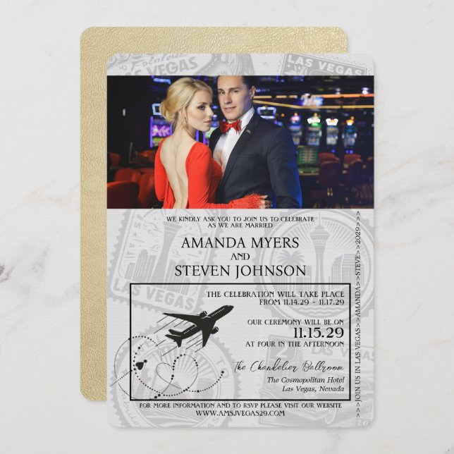 Convites Casamento de Passaportes de Las Vegas (Frente/Verso)