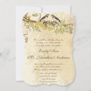 Convites Casamento de Pássaros com Flor de Cerejeira Amarel