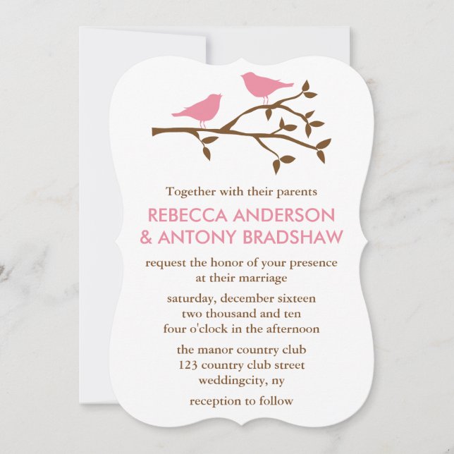 Convites Casamento de Pássaros de Amor (Frente)