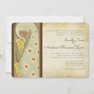 Convites Casamento de Pássaros de Amor Art Nouveau Pavão 