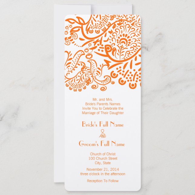 Convites Casamento de Pássaros de Amor Laranja Coral (Frente)