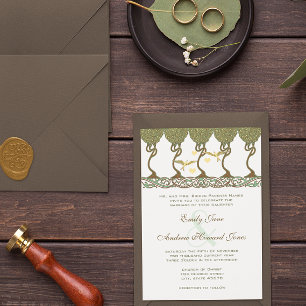 Convites Casamento de Pássaros de Amor Vintage Amarelo Art