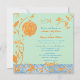 Convites Casamento de Pássaros de Mint & Orange Love