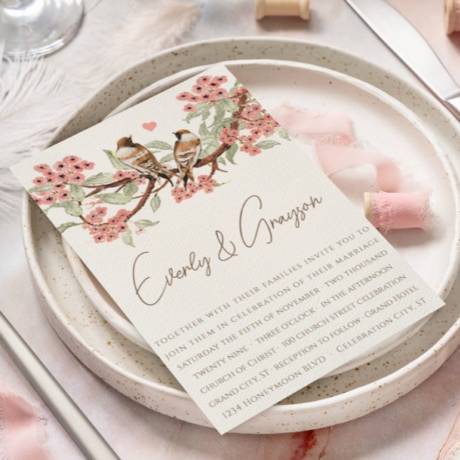 Convites Casamento de Pássaros do Amor Romântico Pêssego Vi (Criador carregado)