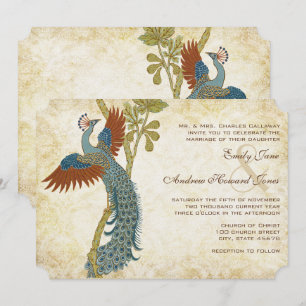 Convites Casamento de Pássaros Pavão Art Nouveau Art Deco