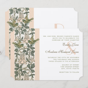 Convites Casamento de Pássaros Rosados Vintage HoneySuckle