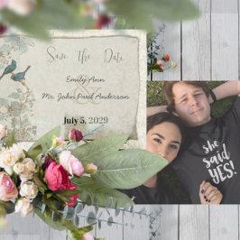 Convites Casamento de Pássaros Vintage Azul Turquesa Bordas
