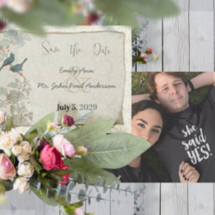 Convites Casamento de Pássaros Vintage Azul Turquesa Bordas