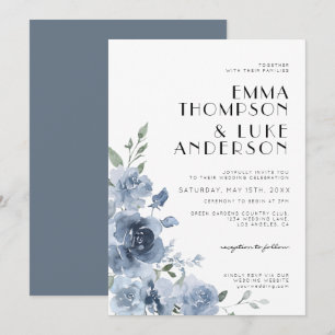 Convites Casamento de Pastel Azul-Floral Elegante