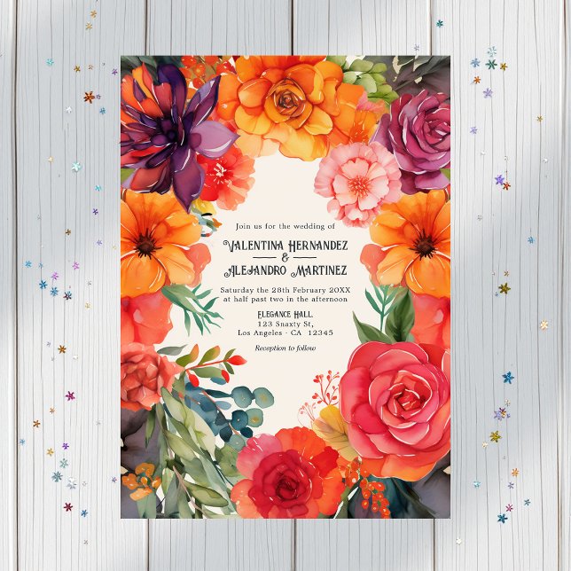 Convites Casamento de Pastel Floral Fiesta com Detalhes Cód (Pastel Floral Fiesta Wedding with Details QR Code Invitation)