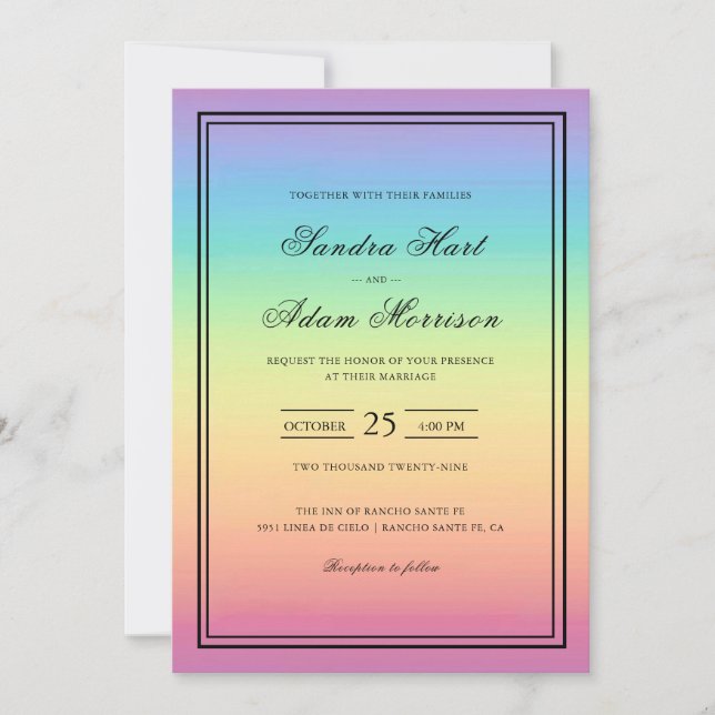 Convites Casamento de Pastel Ombre Rainbow Colors (Frente)