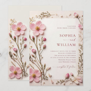 Convites Casamento de Pastel Pink Blush Boho Wildflower