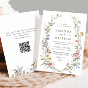 Convites Casamento de Pastel Pink Bohemian Floral Wildflowe