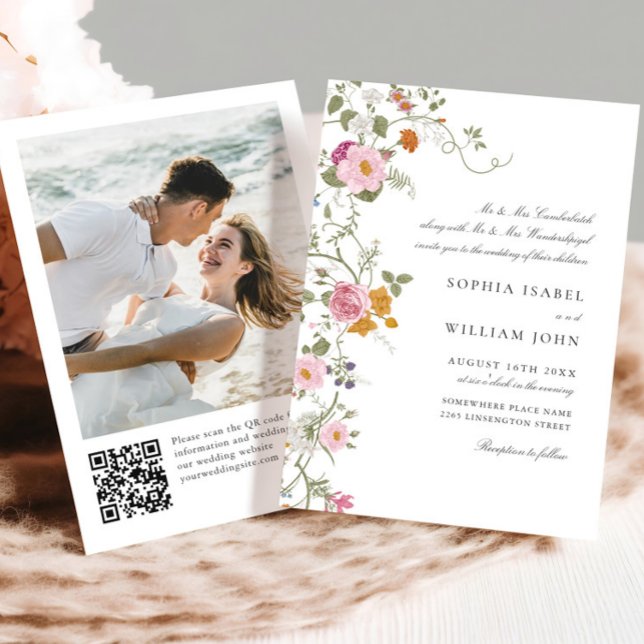 Convites Casamento de Pastel Pink Boho Floral Wildflower (Criador carregado)