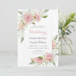 Convites Casamento de Pastel Pink Floral Watercolor