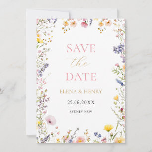Convites Casamento de Pastel Wildflower Elegante Salvar a D