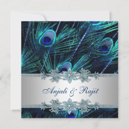 Convites Casamento de Pavão Azul Real e Prata Azul Real