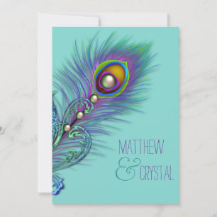 Convites Casamento de Pavão Azul Turquesa e Roxo