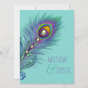 Convites Casamento de Pavão Azul Turquesa e Roxo