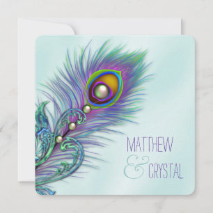 Convites Casamento de Pavão Azul Turquesa e Roxo