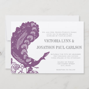 Convites Casamento de Pavão Moderno Vintage Violeta Roxo 