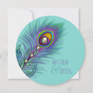 Convites Casamento de Pavão-Púrpura e Azul-Teal