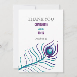 Convites Casamento de pavão roxo, azul tez Obrigado