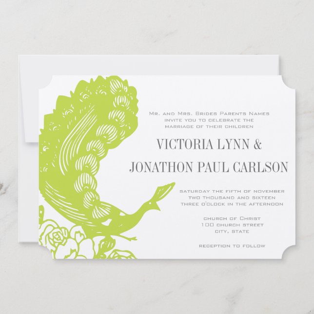 Convites Casamento de Pavão Verde Maçã (Verso)
