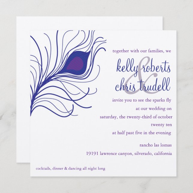 Convites Casamento de Pavock Feather (Frente/Verso)