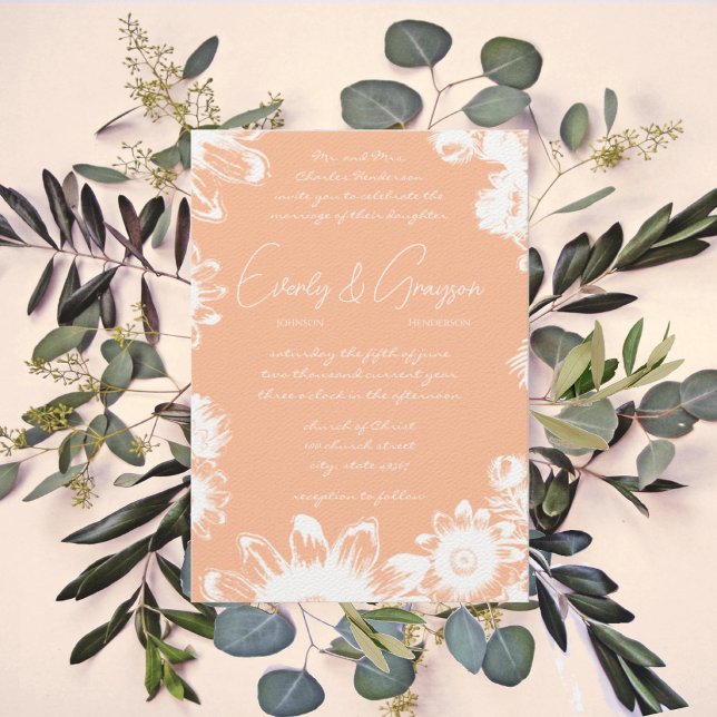 Convites Casamento de Peach Boho Bohemian Wildflower (Criador carregado)