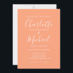 Convites Casamento de Peach de Script de Assinatura Elegant<br><div class="desc">O convite de casamento de script de assinatura elegante,  com nomes de estilo de assinatura,  este convite de casamento branco e pêssego de na moda,  pode ser personalizado com suas informações em caracteres brancos. Projetado por Thisnotme©</div>