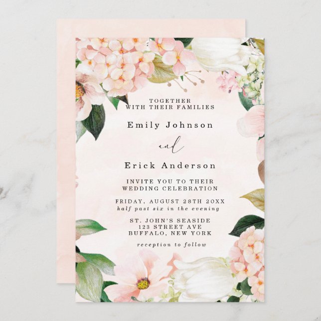 Convites Casamento de Peach e Cream Hydrangeas Tulip (Frente/Verso)