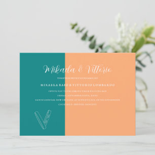 Convites Casamento de Peach e Teal