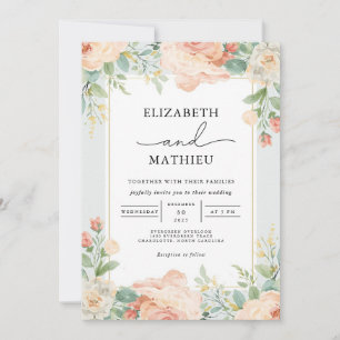 Convites Casamento de Peachy Floral Flourish