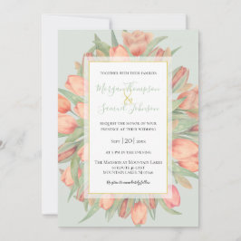 Convites Casamento de Peachy Pink & Mint Primavera Tulips