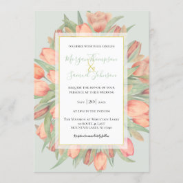 Convites Casamento de Peachy Pink & Mint Primavera Tulips