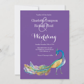 Convites Casamento de Peacock com Aquarela Elegante