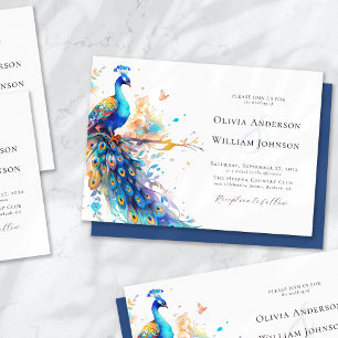 Convites Casamento de Peacock com Aquarela Elegante