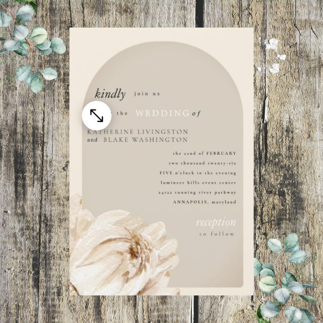 Convites Casamento de Pedra Floral Moderno Beige (Criador carregado)
