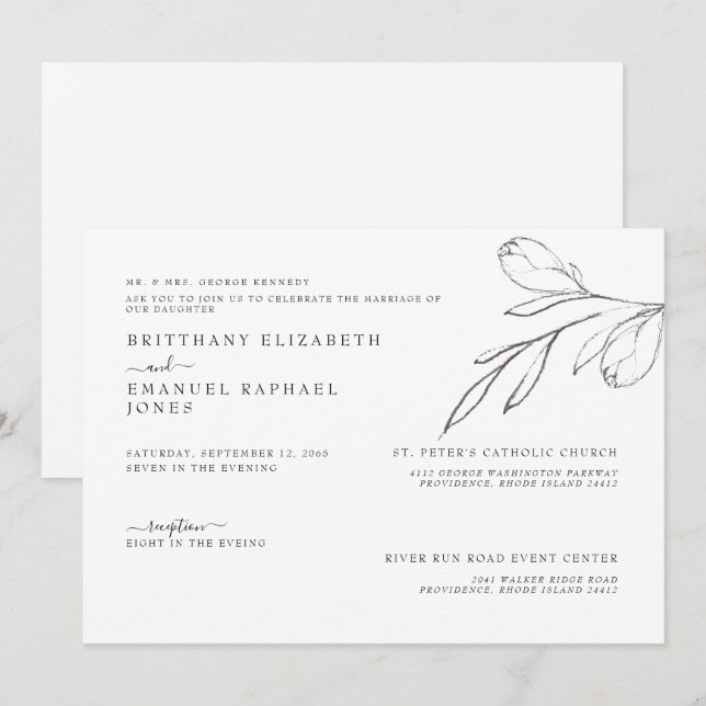 Convites Casamento de Pedras Simples de Pais Brancos Retira (Frente/Verso)