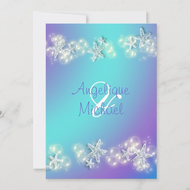 Convites Casamento de peixe-estrela da praia azul-roxa (Frente)