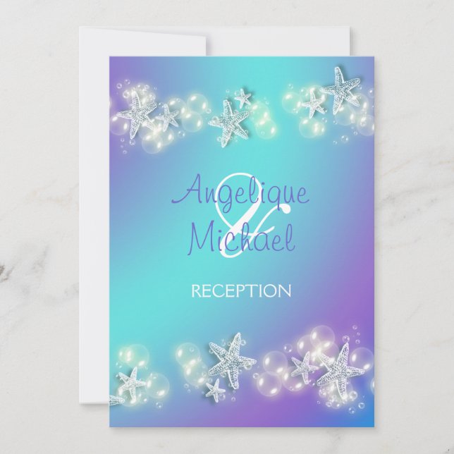Convites Casamento de peixe-estrela da praia azul-roxa (Frente)