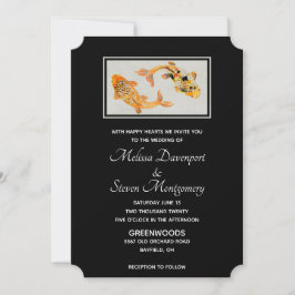 Convites Casamento de Peixe Koi Dourado Elegante